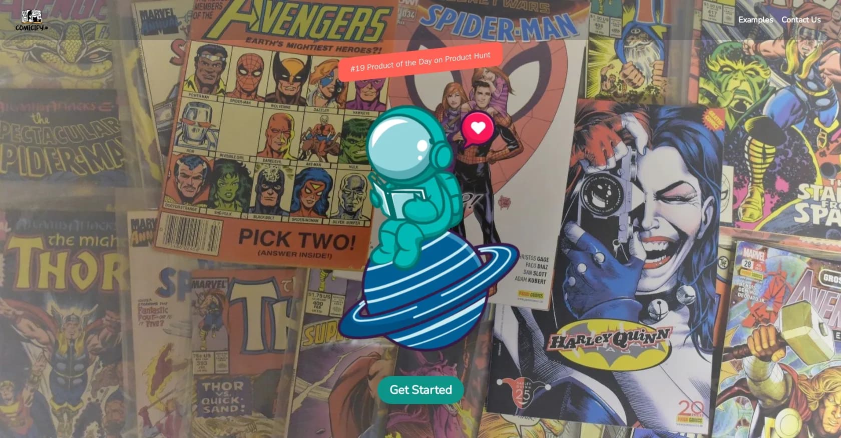 Comicify homepage screenshot — Transform dull text into comic adventures