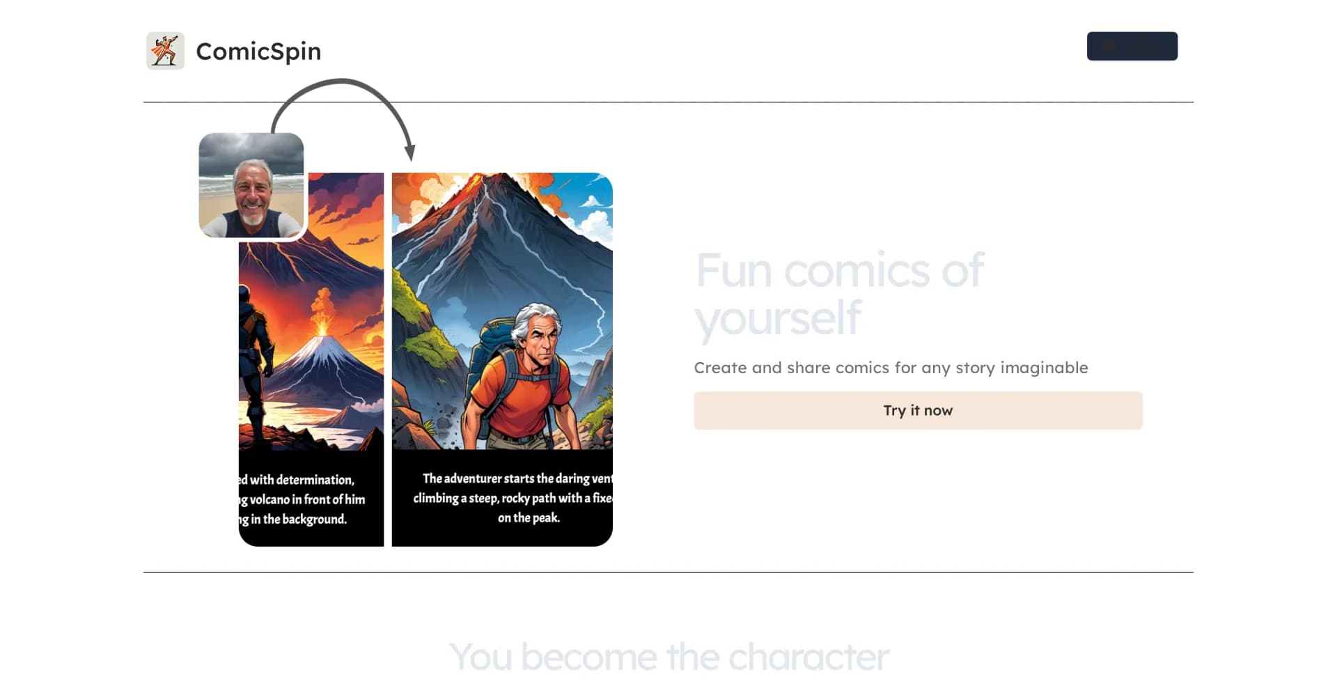 ComicSpin homepage screenshot — Turn yourself into comic book characters.