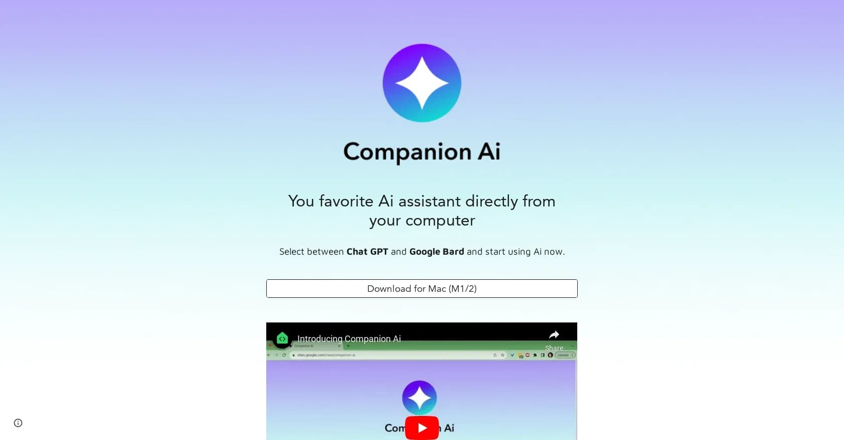CompanionAI homepage screenshot — Your favorite AI assistant, right on your desktop.