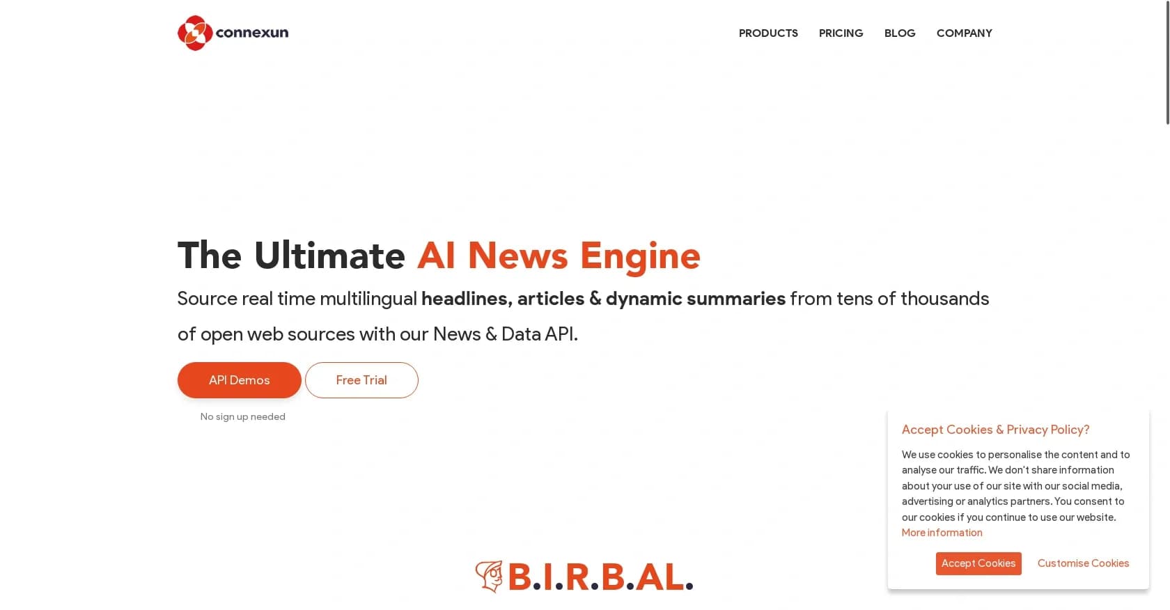 Connexun homepage screenshot — AI-powered real-time multilingual news engine