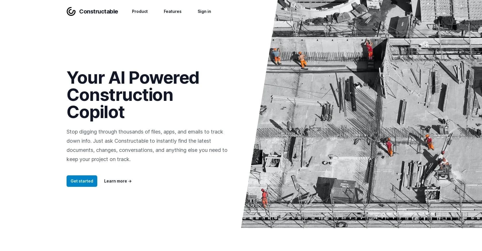 Constructable homepage screenshot — Your AI-powered construction copilot.