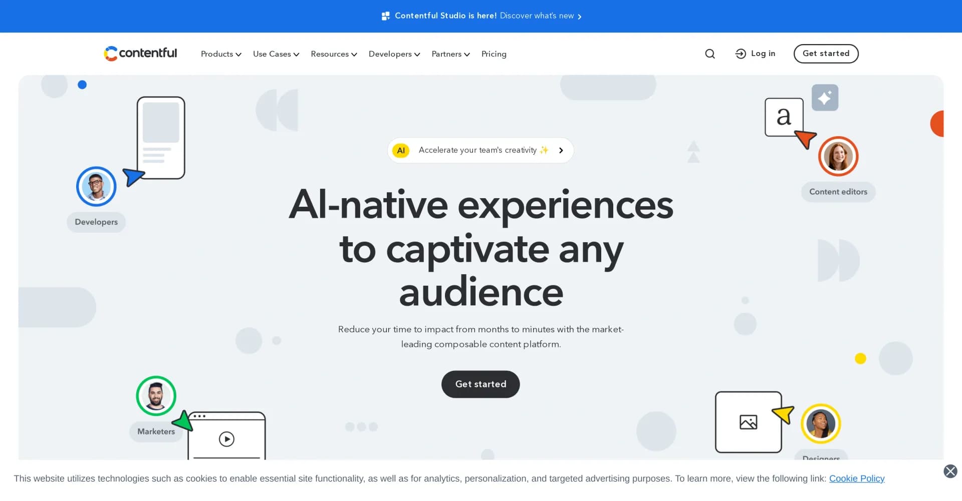 Contentful homepage screenshot — AI-powered content platform for captivating experiences