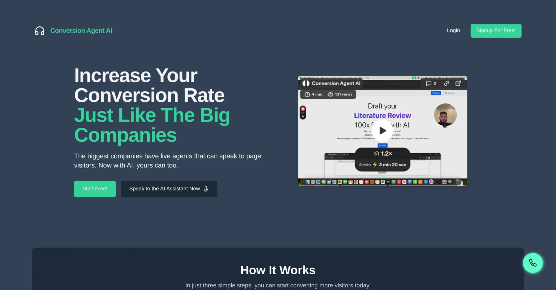 Conversion Agent AI homepage screenshot — AI-powered agents to boost your SaaS conversion rates
