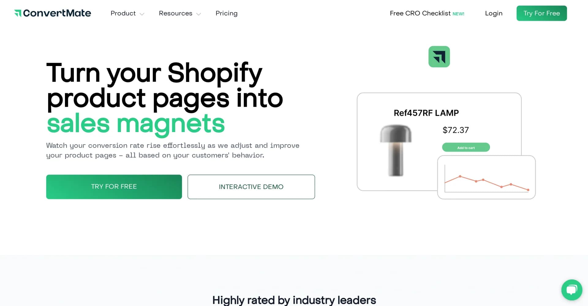 ConvertMate homepage screenshot — Improved Shopify product page conversions.