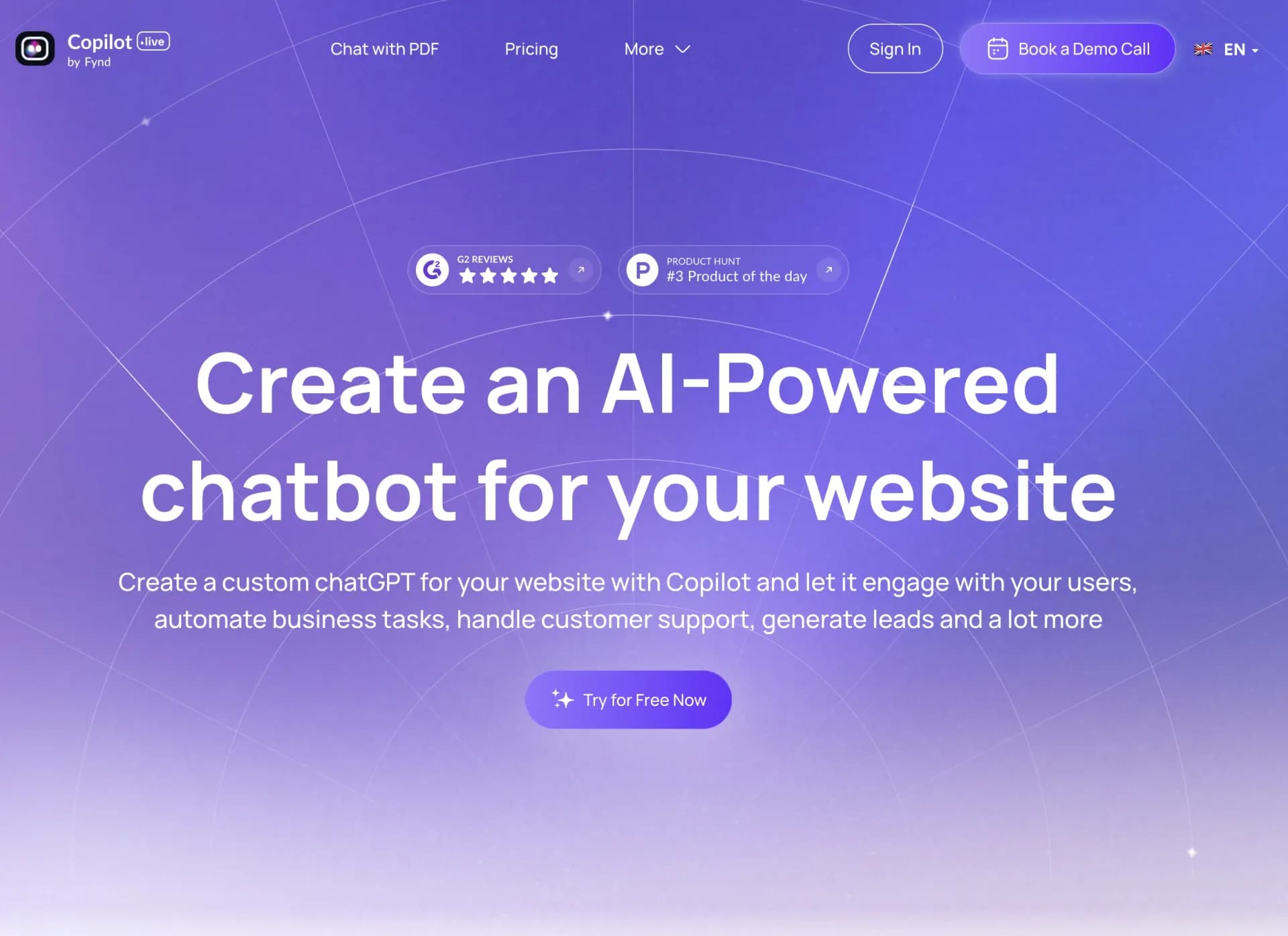 Copilot.Live homepage screenshot — Create an AI-Powered chatbot for your website