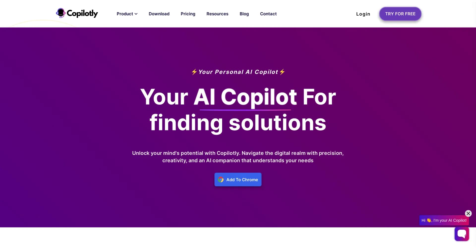Copilotly homepage screenshot — Your AI companion for digital navigation and creativity.