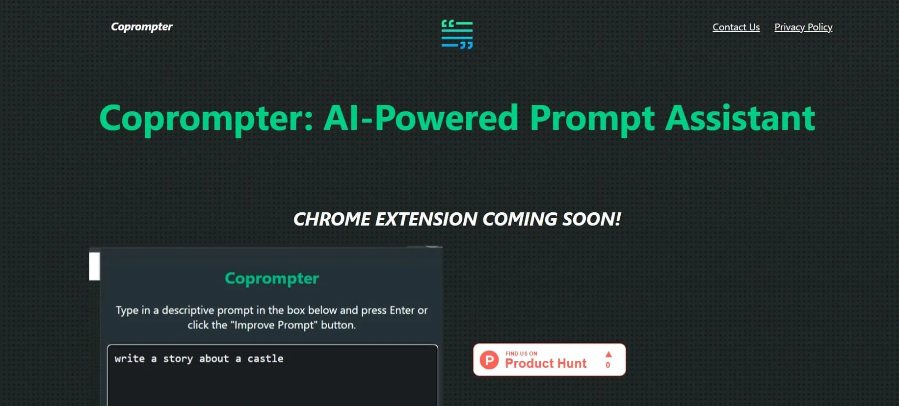 Coprompter homepage screenshot — AI-powered assistant to refine and enhance writing prompts.
