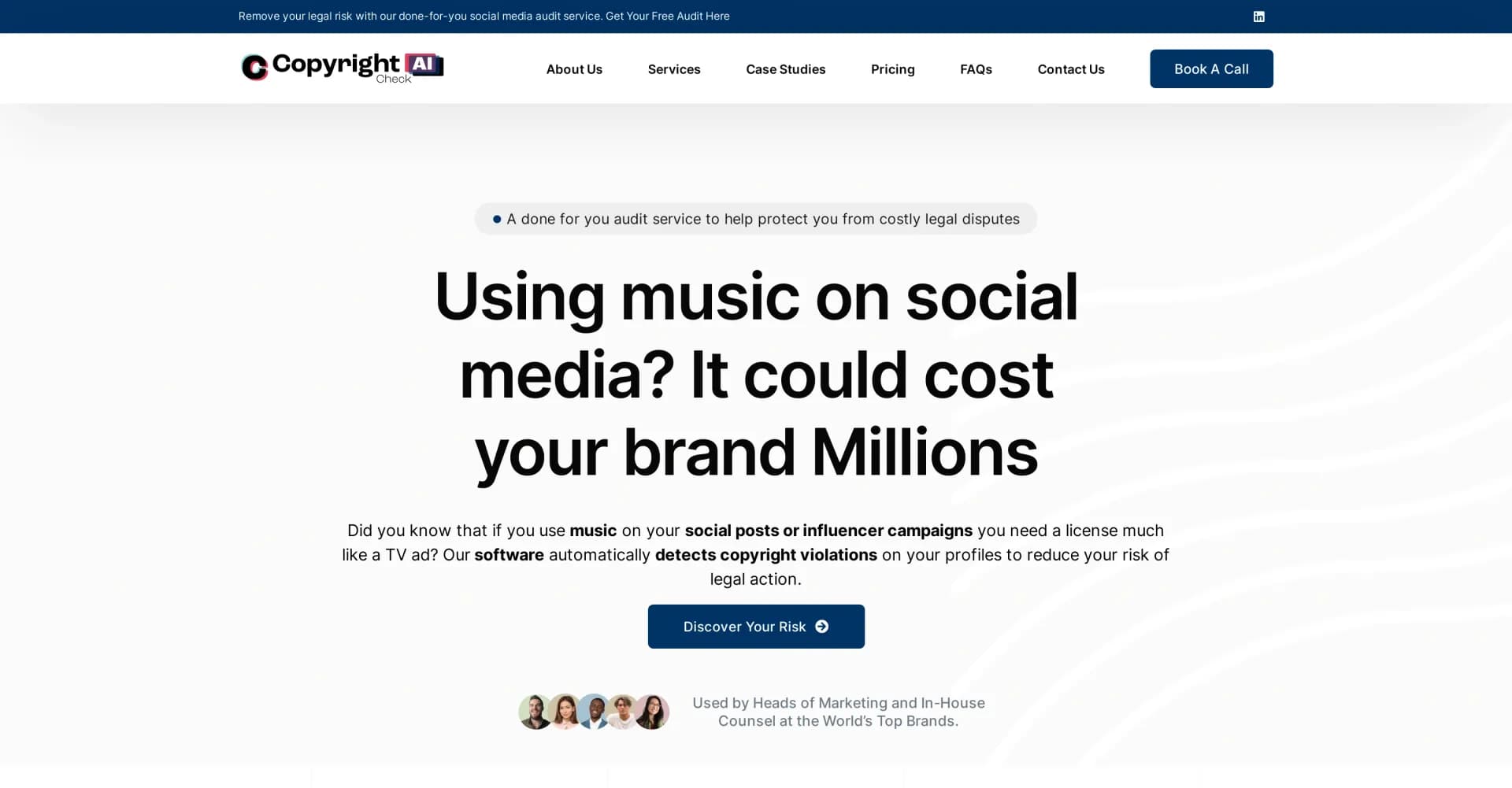 Copyright Check AI homepage screenshot — Protect your social media from copyright disputes