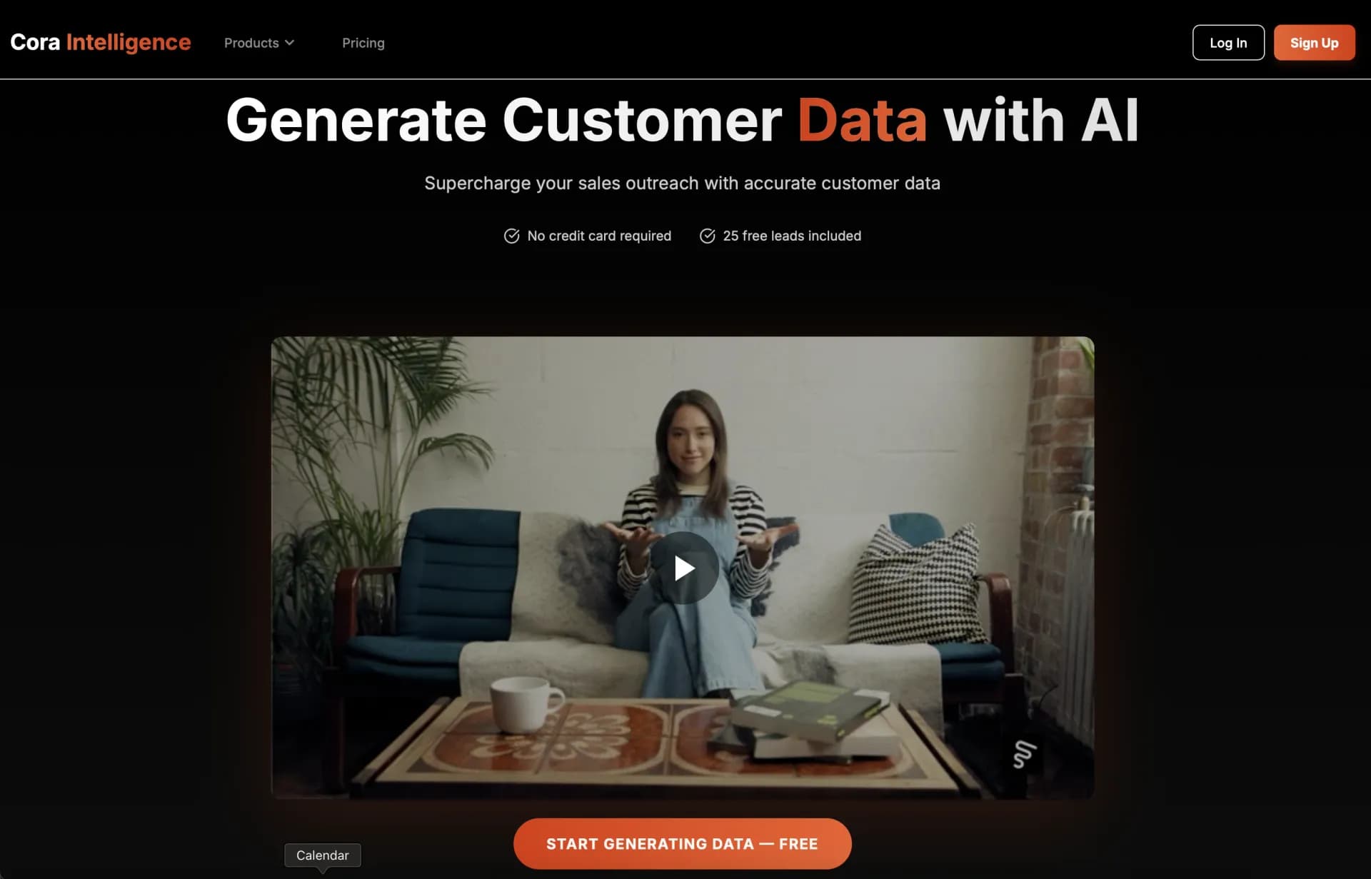 Cora Intelligencev2.0.0 homepage screenshot — AI-powered business intelligence platform for automated lead