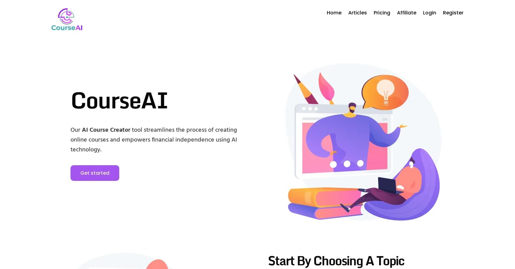 CourseAI homepage screenshot — Create online courses effortlessly with AI.