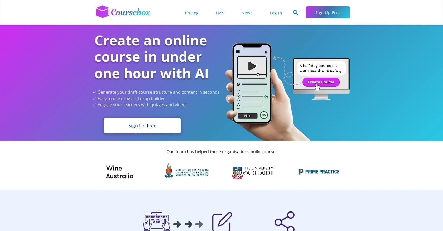 Courseboxv2.0 homepage screenshot — Effortless online course creation