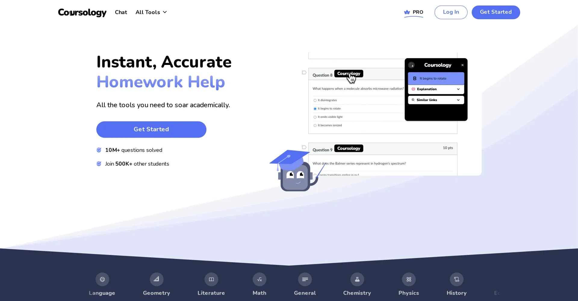 Coursology homepage screenshot — AI-powered homework helper for instant, accurate answers