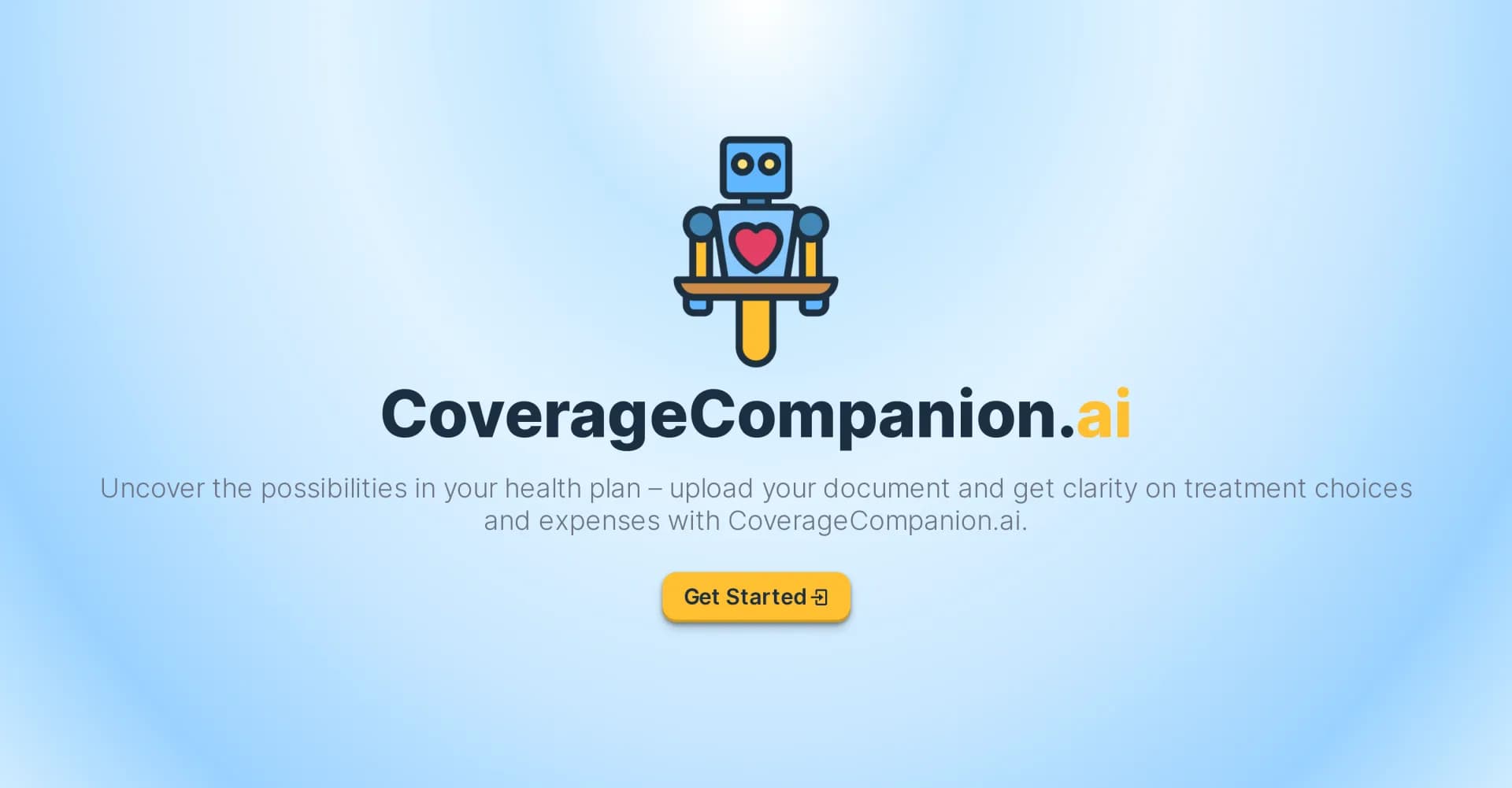 CoverageCompanion homepage screenshot — Decode your health plan for smarter decisions.