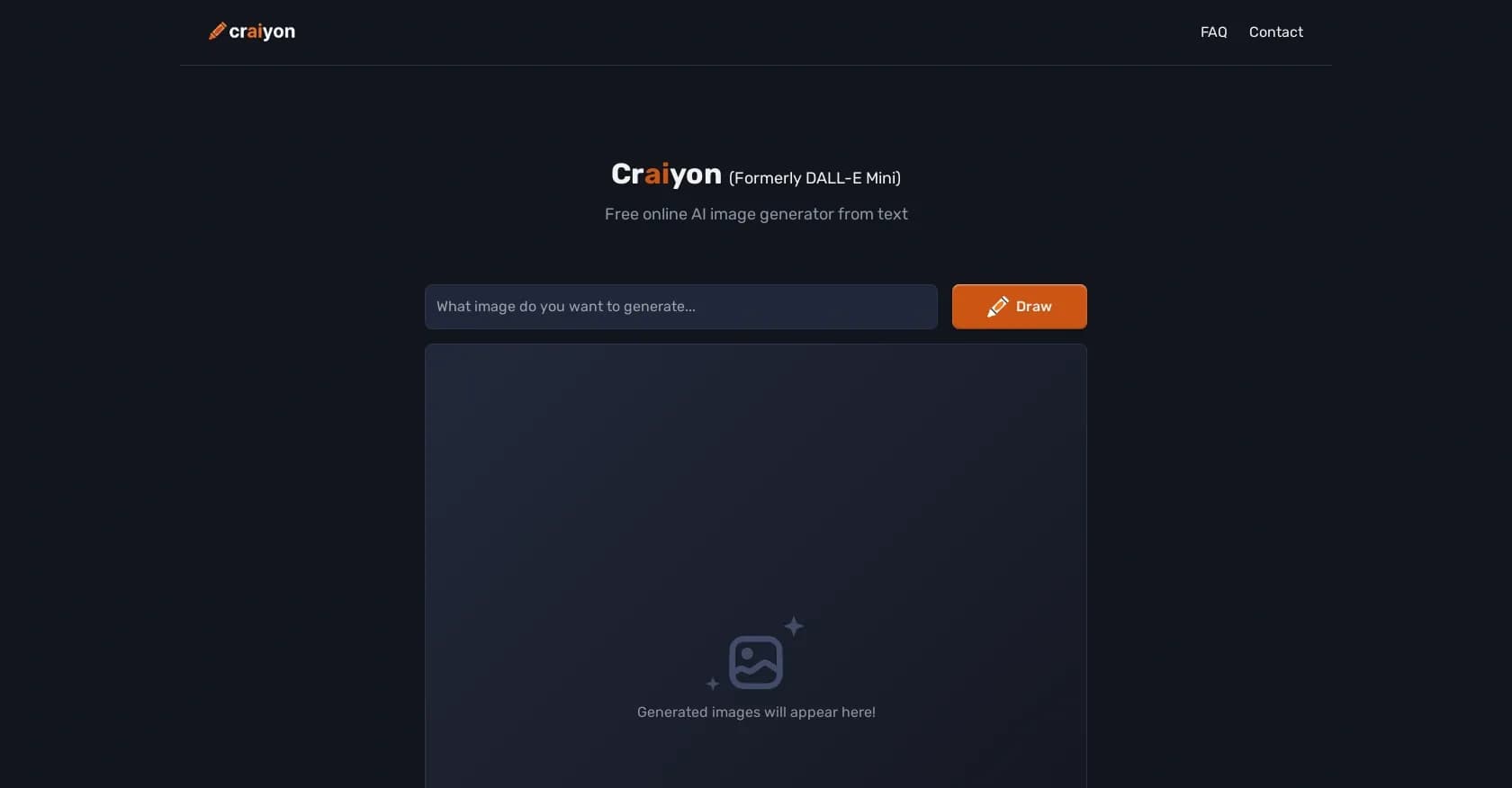 Craiyon homepage screenshot — AI art generator: Images from text prompts.