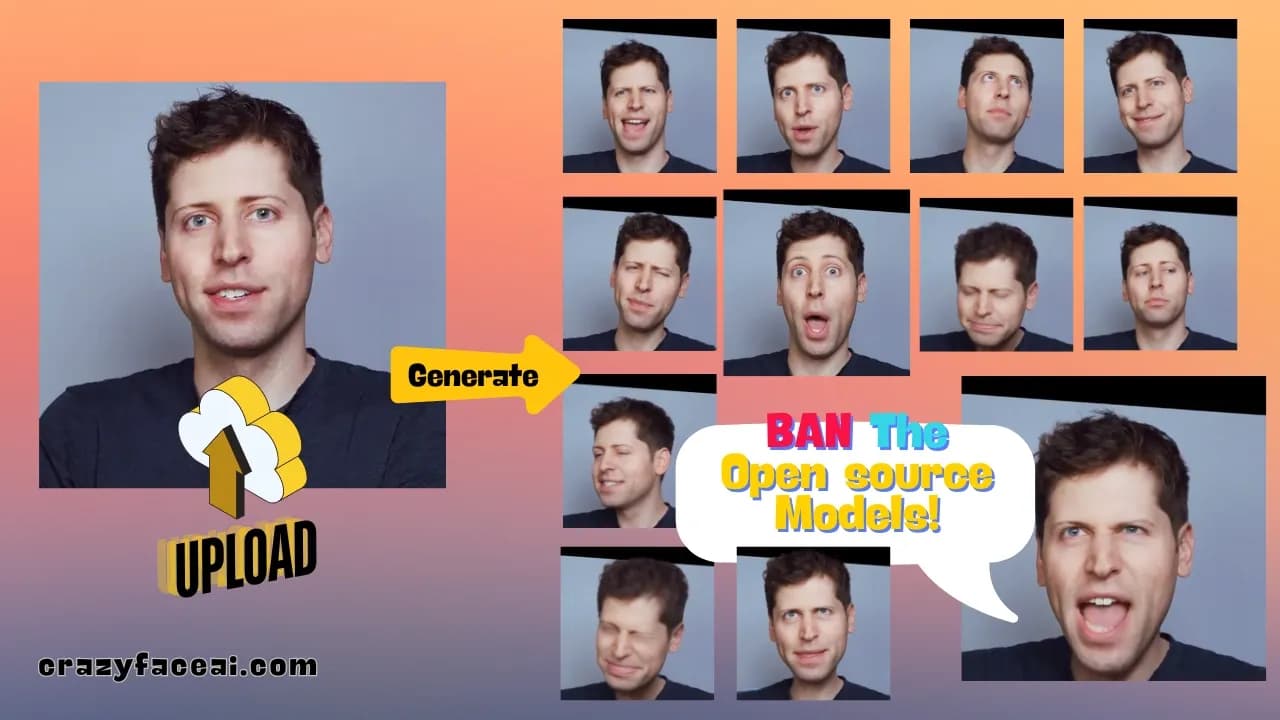 CrazyFace homepage screenshot — Get viral crazy youtube thumbnail faces, change facial expre