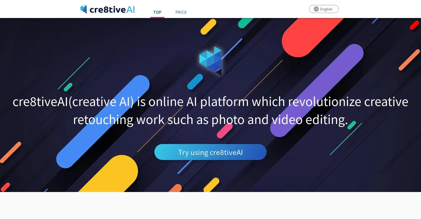 cre8tiveAI homepage screenshot — Edit photos and videos with AI in seconds