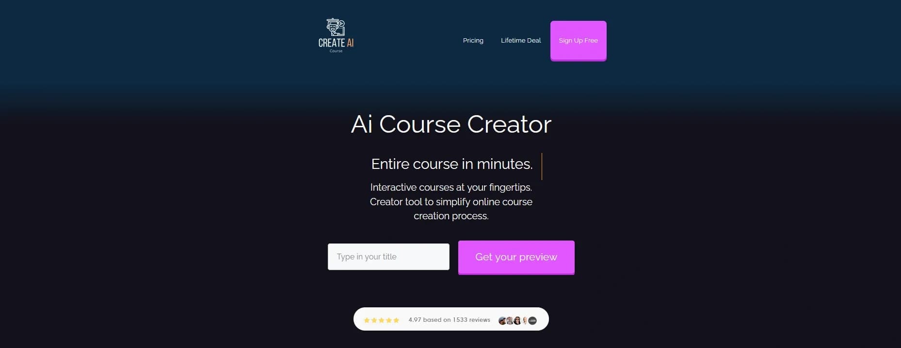 CreateAiCoursev2.1 homepage screenshot — Simplify course creation with the best AI Course Creator.