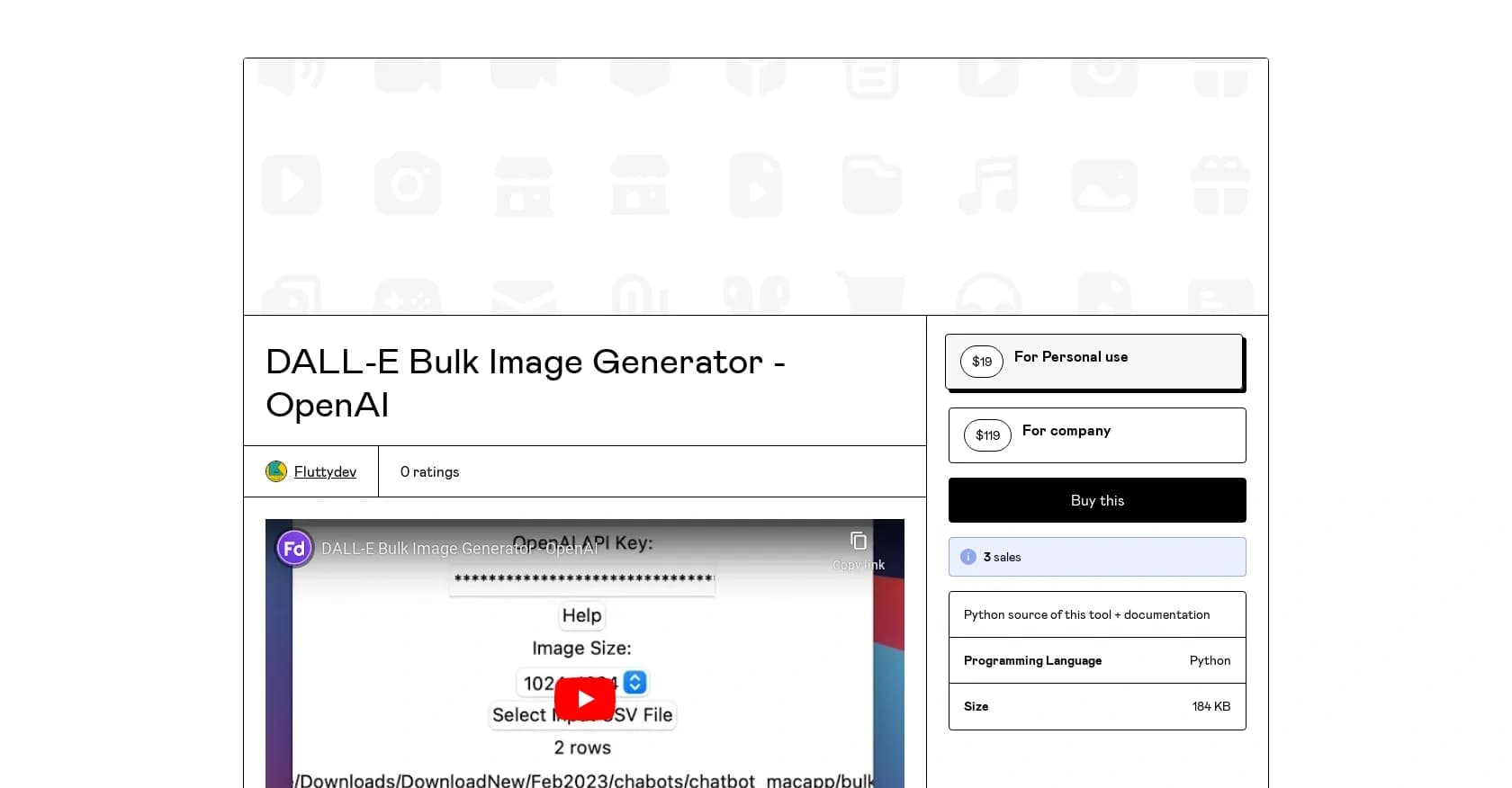 DALL-E Bulk Image Generator homepage screenshot — Generate bulk DALL-E images from CSV data.