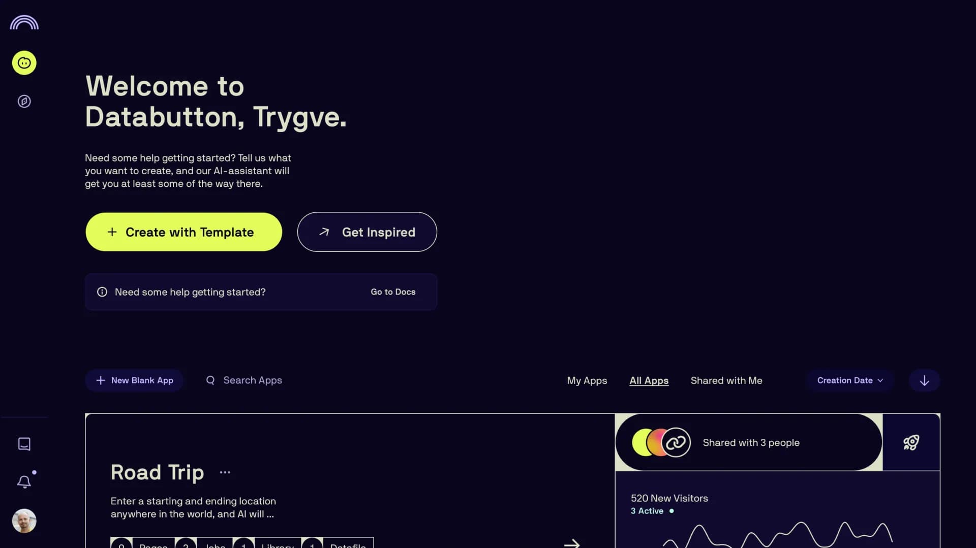 Databutton homepage screenshot — Innovation at the speed of thought