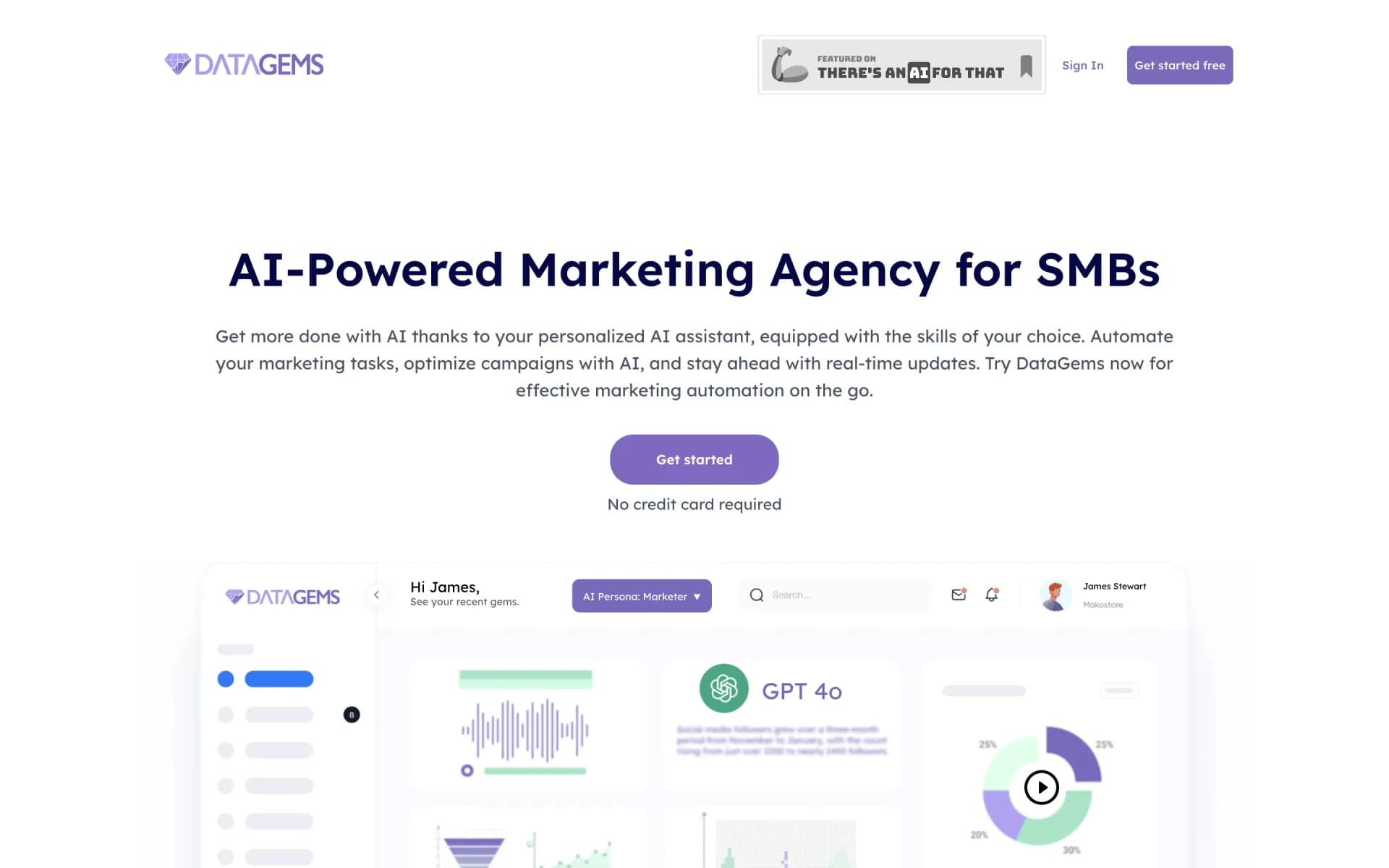 DataGems homepage screenshot — AI-Powered Marketing Agency for SMBs