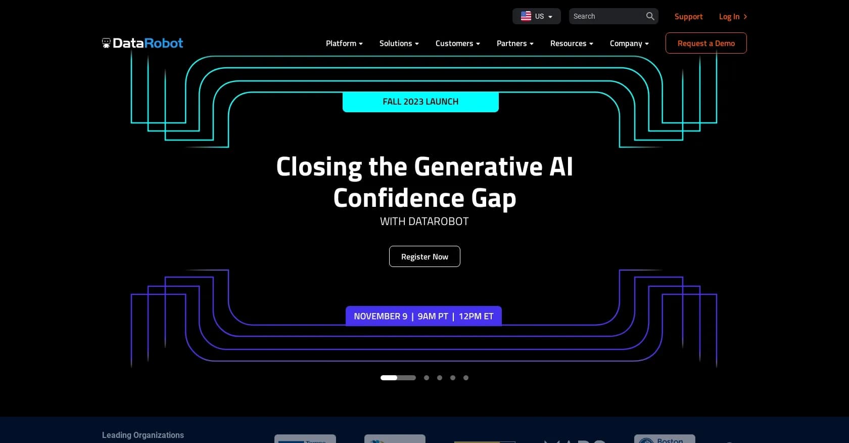 DataRobot homepage screenshot — Deliver powerful AI for your business needs