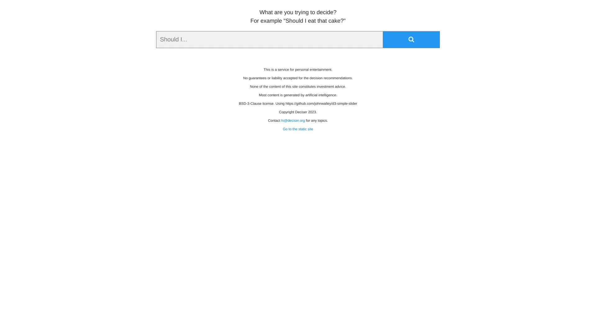 Deciser homepage screenshot — Decide easier with Deciser.