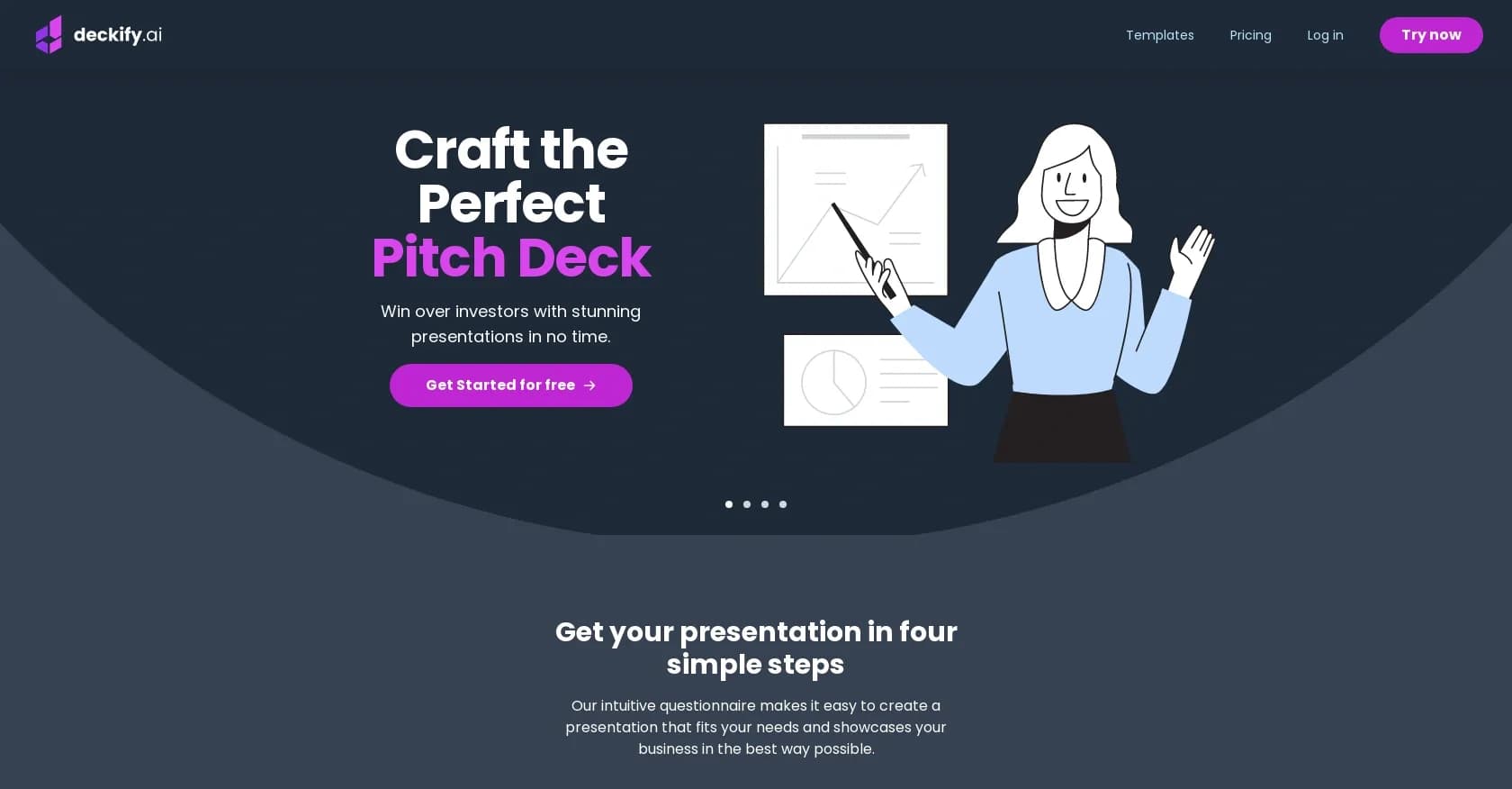 Deckify homepage screenshot — Create stunning AI-powered presentations in seconds.