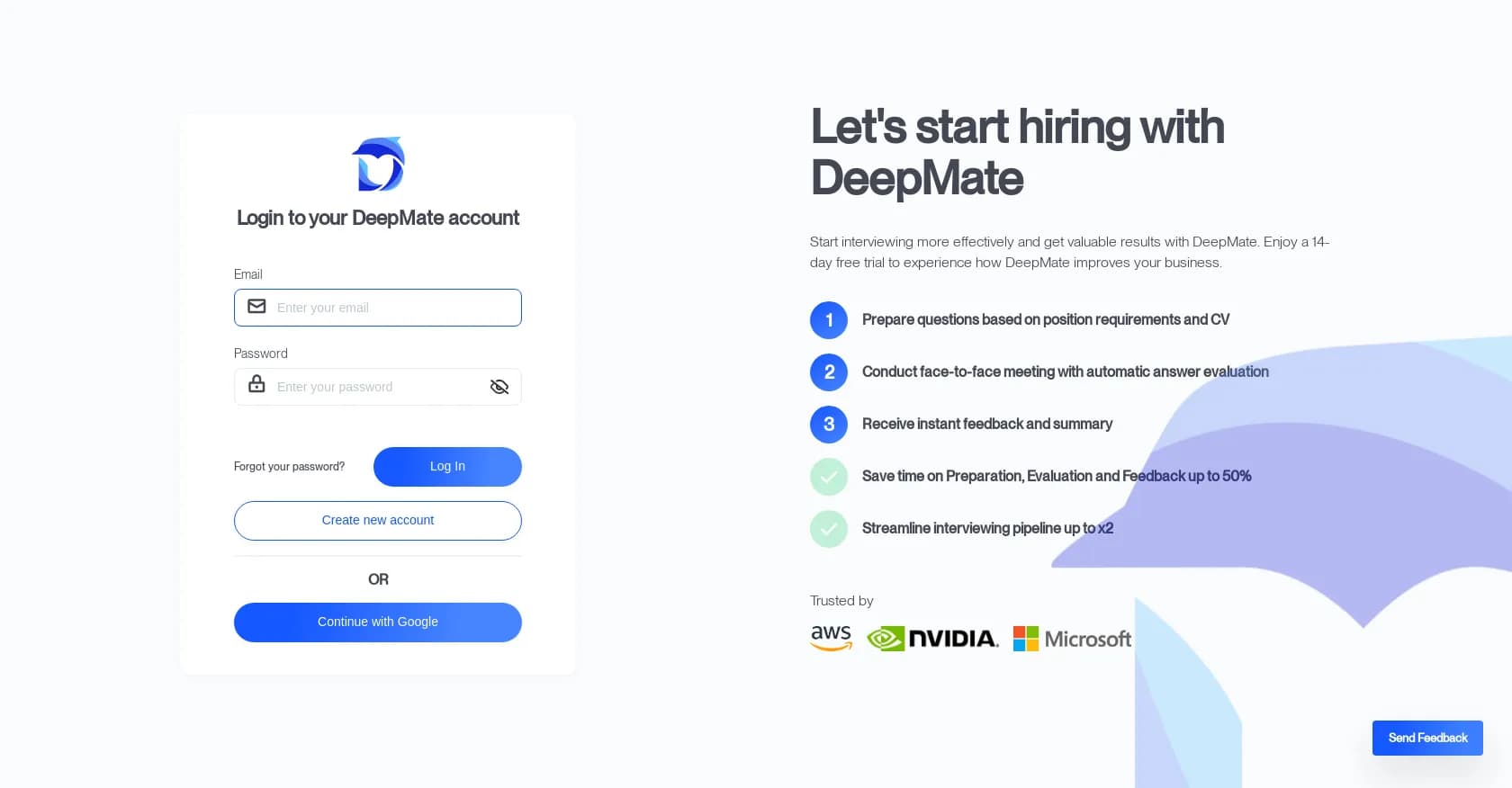 DeepMate homepage screenshot — Fully automated AI-powered hiring solution