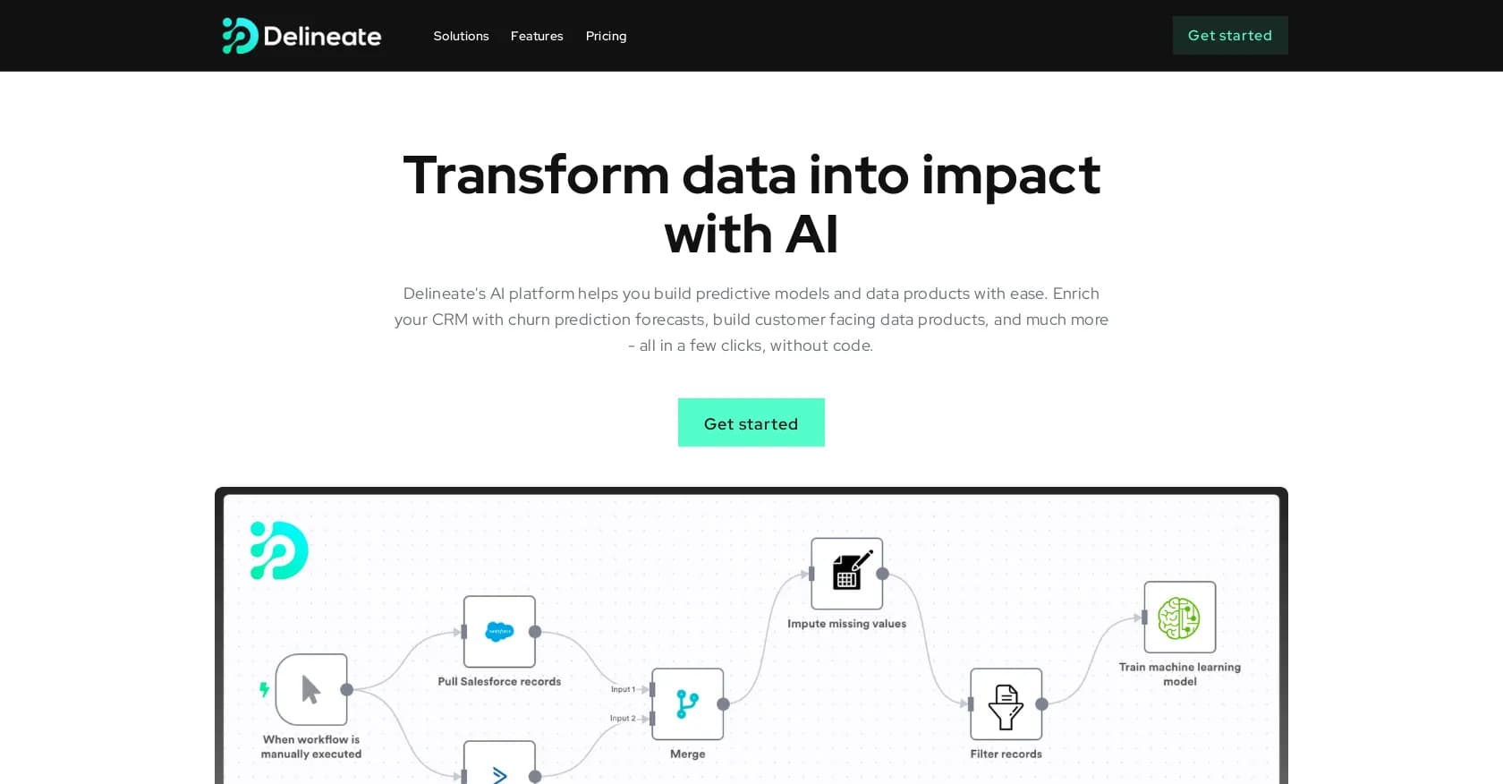 Delineate homepage screenshot — Transform data into impact with AI