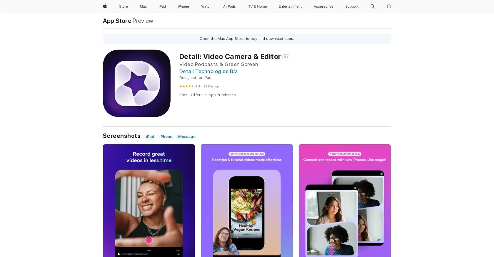Detail: Video Camera & Editor homepage screenshot — Effortlessly capture, edit iOS videos.