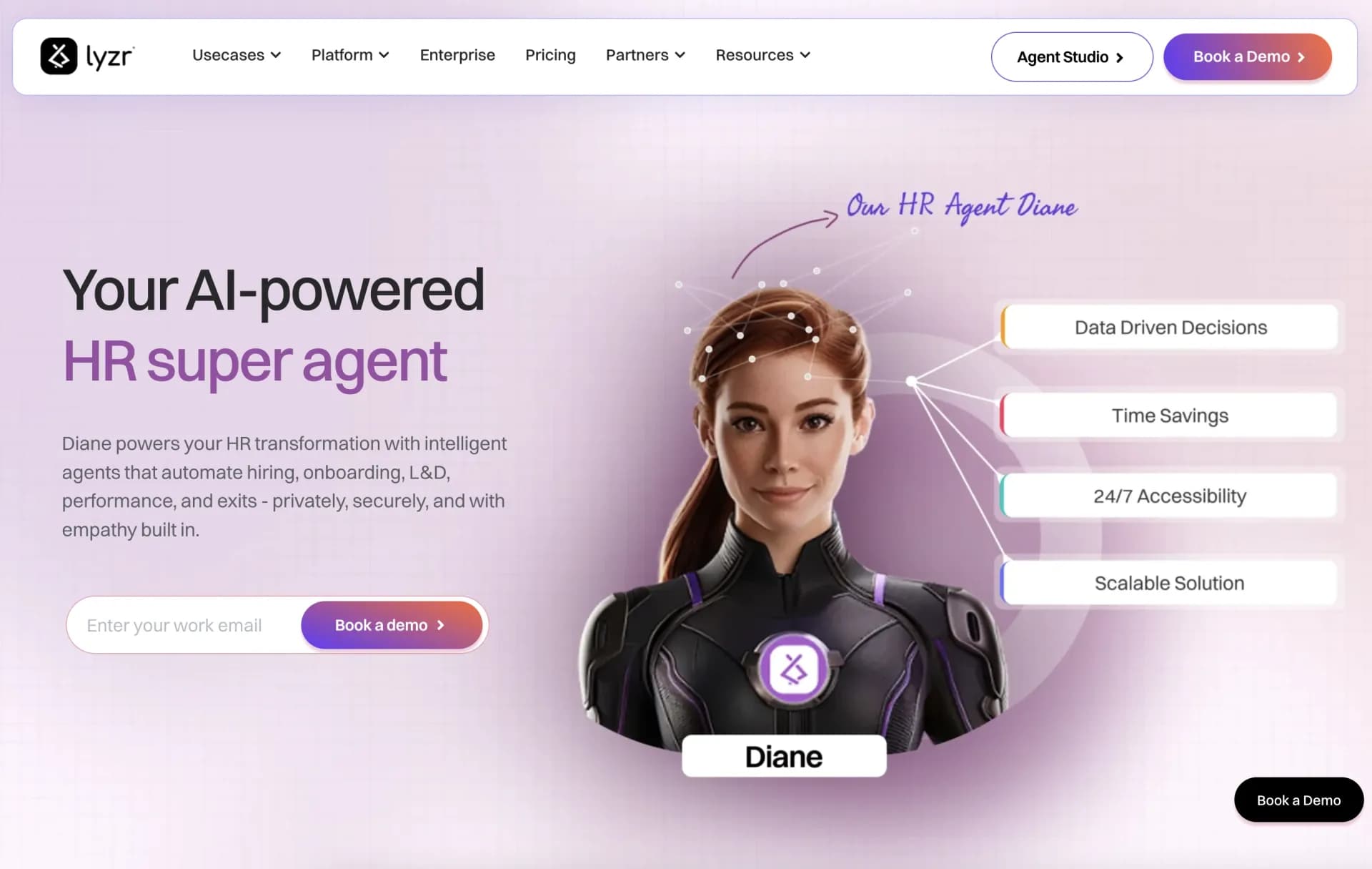 Diane: HR Super Agent by Lyzr homepage screenshot — Your AI-powered HR super agent