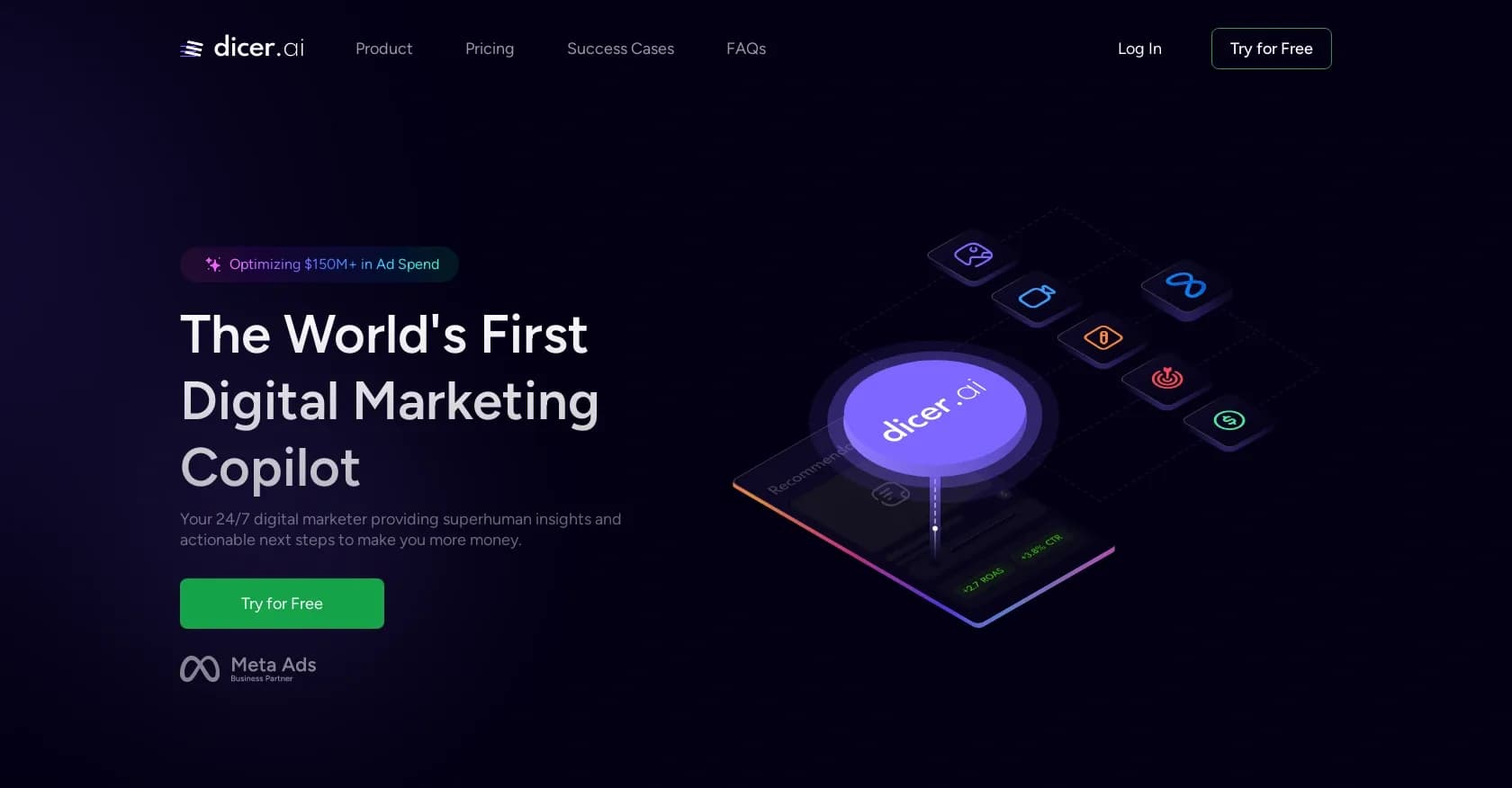 Dicer AI homepage screenshot — AI-powered marketing insights for smarter ad strategies