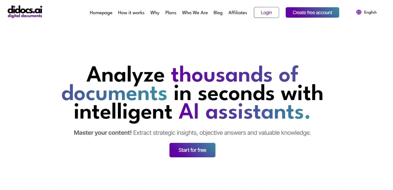 didocs.ai homepage screenshot — Get the best from your digital documents powered by AI.