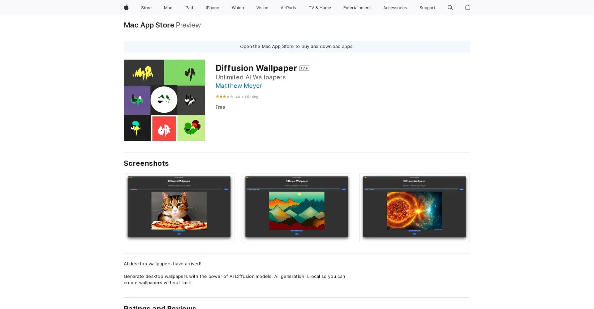 Diffusion Wallpaper homepage screenshot — Generate desktop wallpapers with the power of AI.