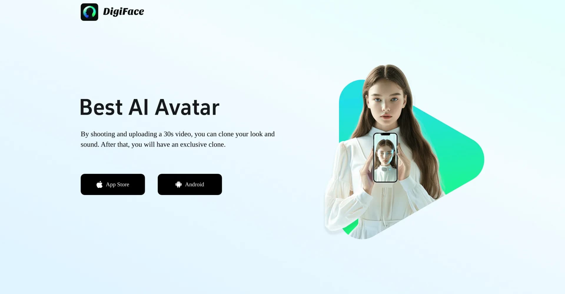 Digiface homepage screenshot — Clone yourself in 30 seconds