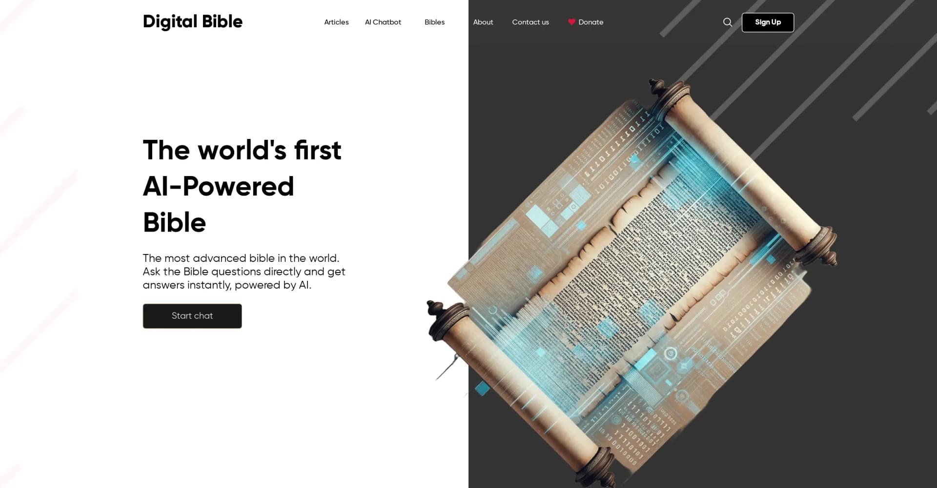 Digital Bible homepage screenshot — Talk to the Bible with AI