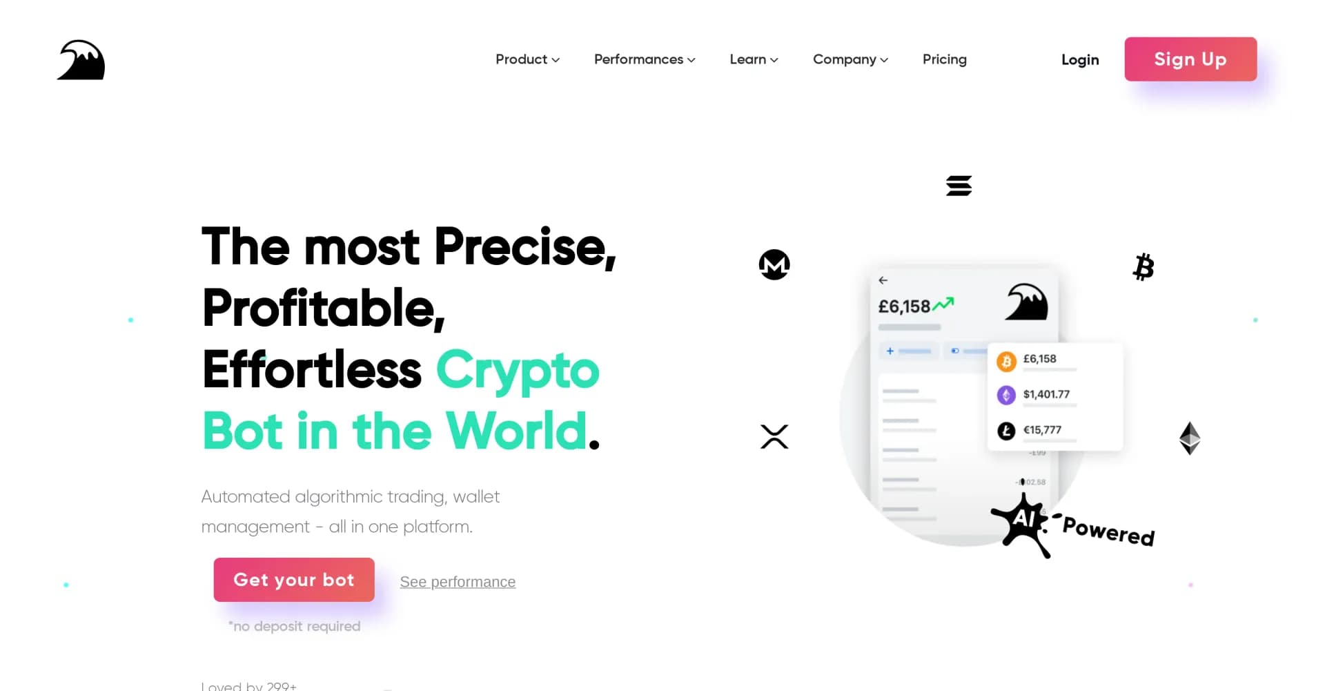 DipSway Crypto Trading AI bot homepage screenshot — Effortless crypto trading with AI precision.