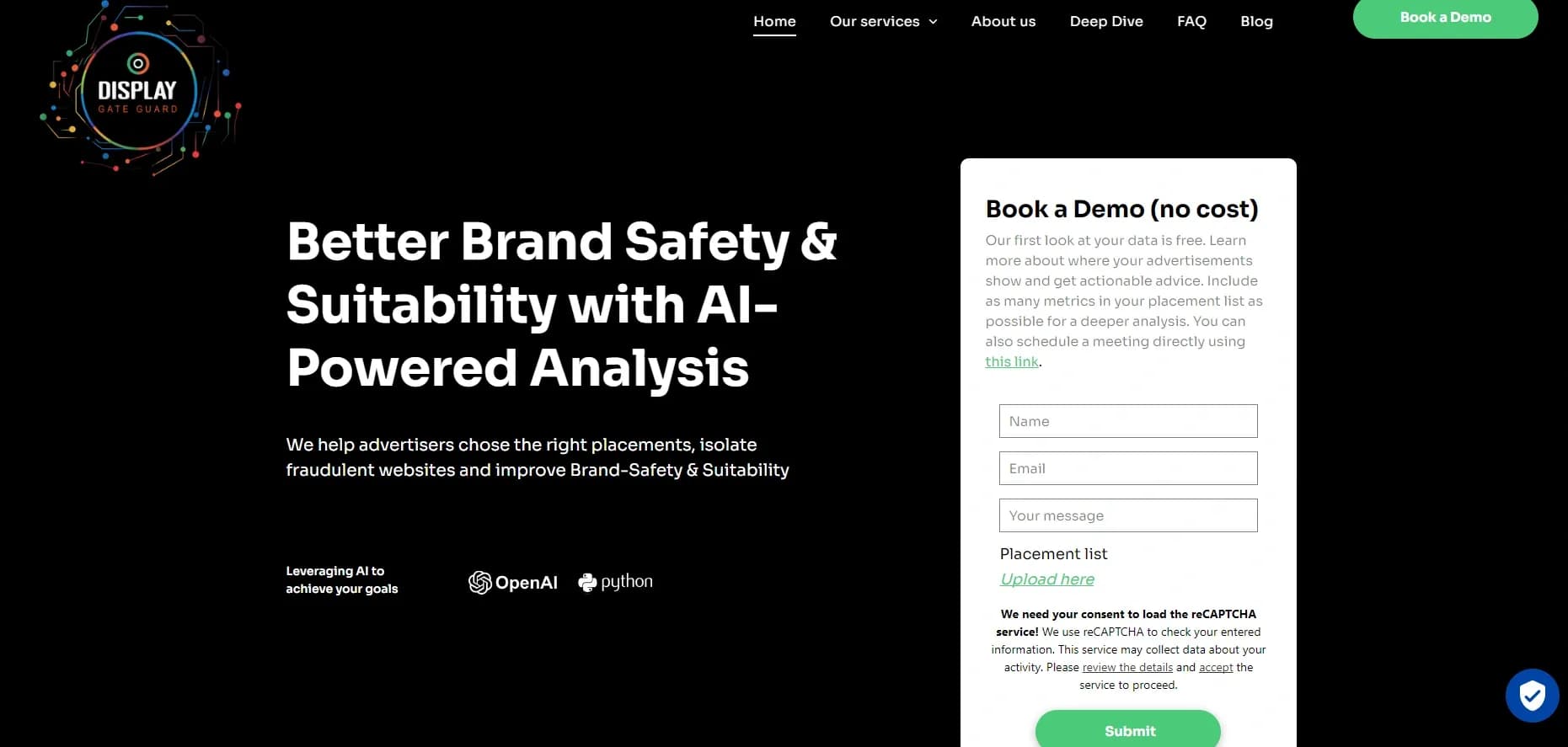 Display Gate Guard homepage screenshot — Secure your brand safety in display marketing.