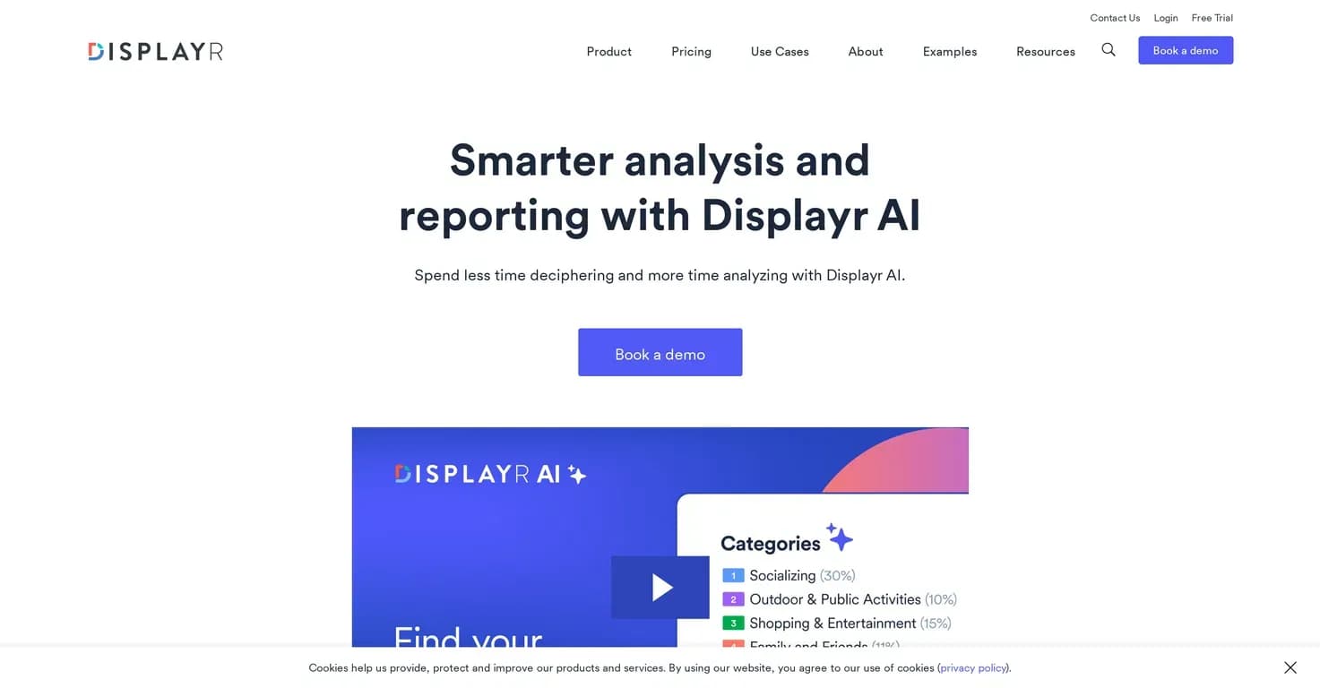 Displayr AI homepage screenshot — Visualize and analyze data seamlessly with Displayr.
