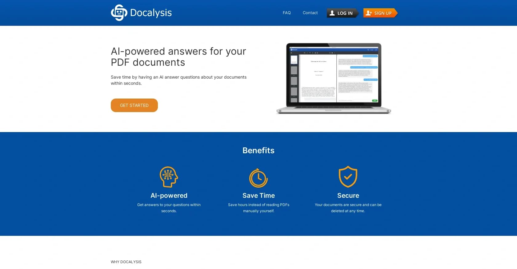 Docalysis homepage screenshot — AI chat with your PDF files