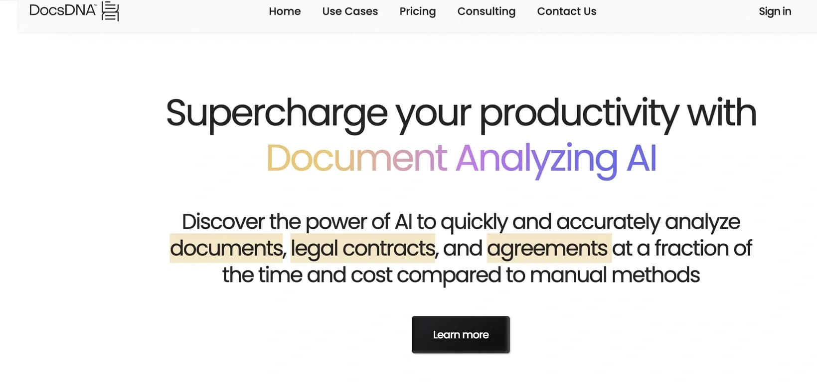 DocsDNA homepage screenshot — Unlock the power of AI for your documents.