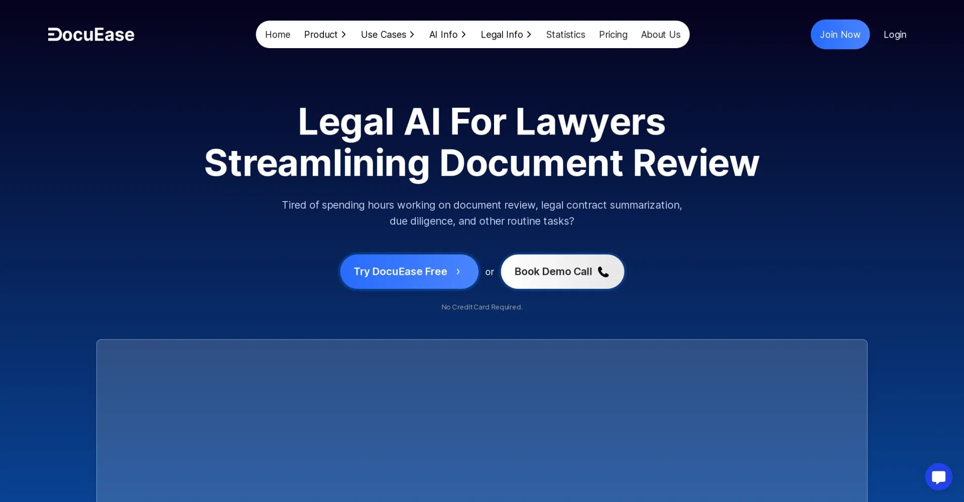 DocuEase homepage screenshot — Streamline legal document review with AI.
