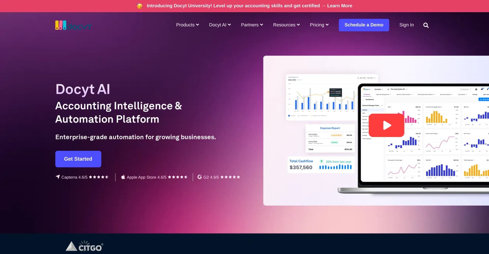 Docyt homepage screenshot — Automate your accounting with AI-powered software