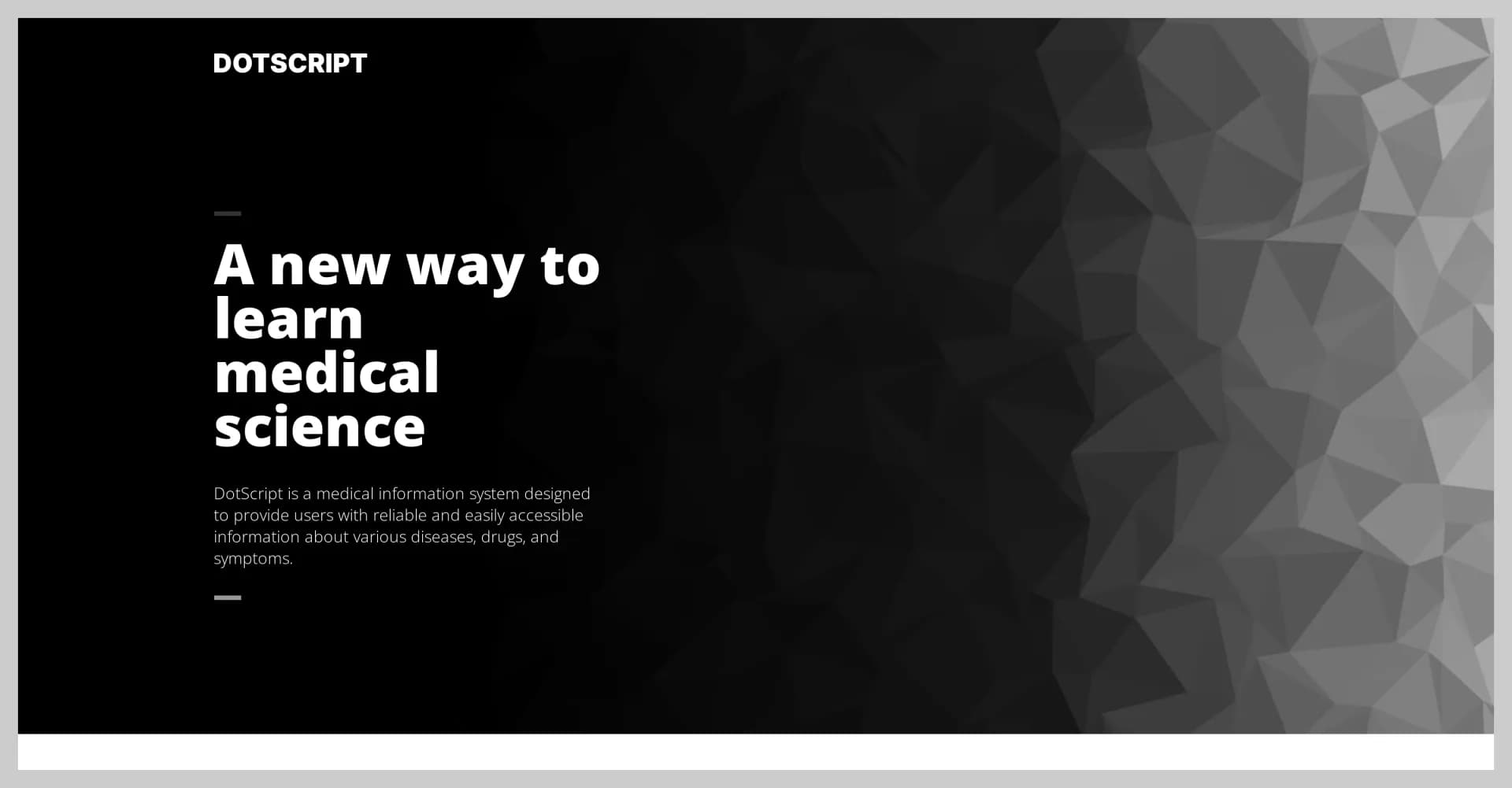 DotScript homepage screenshot — AI-Based Medical Information at Your Fingertips.