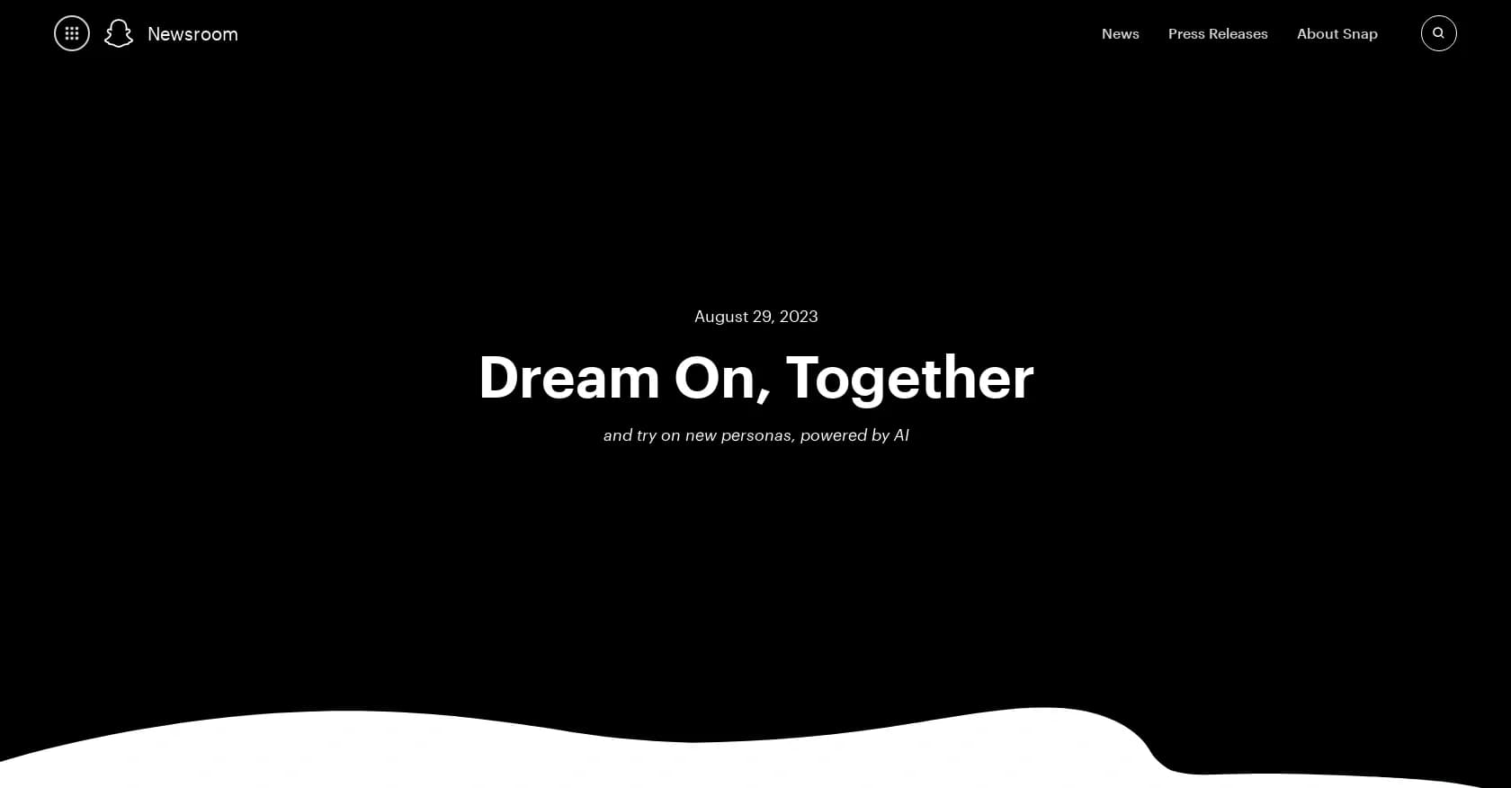 Dreams by Snapchat homepage screenshot — Create fantastical AI-powered selfies and personas.
