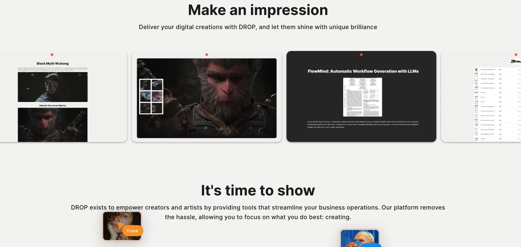 DROP homepage screenshot — DROP – Share, Create, and Deliver with Ease