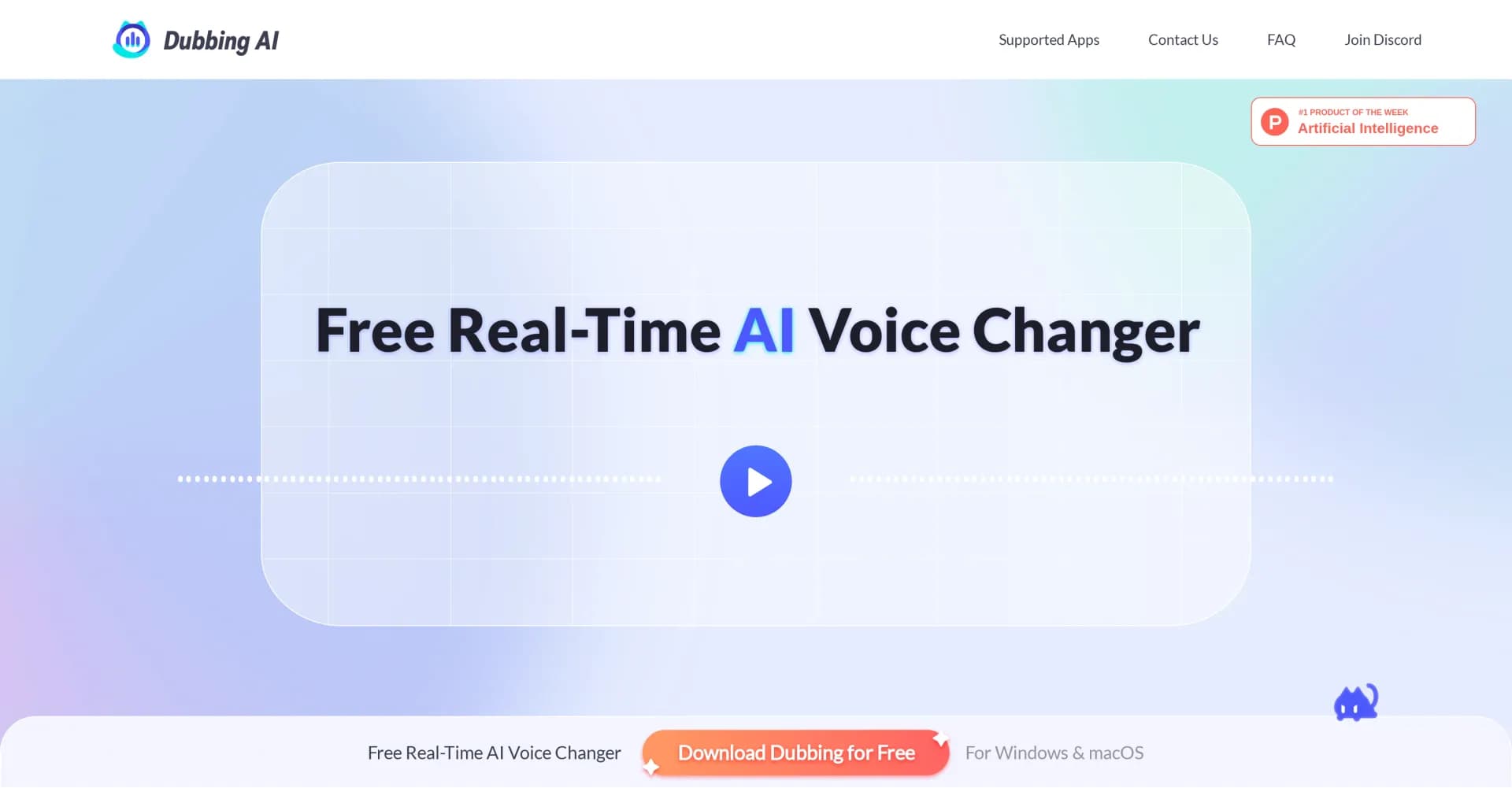 Dubbing AI homepage screenshot — Change your voice to anyone, anywhere, in real-time.