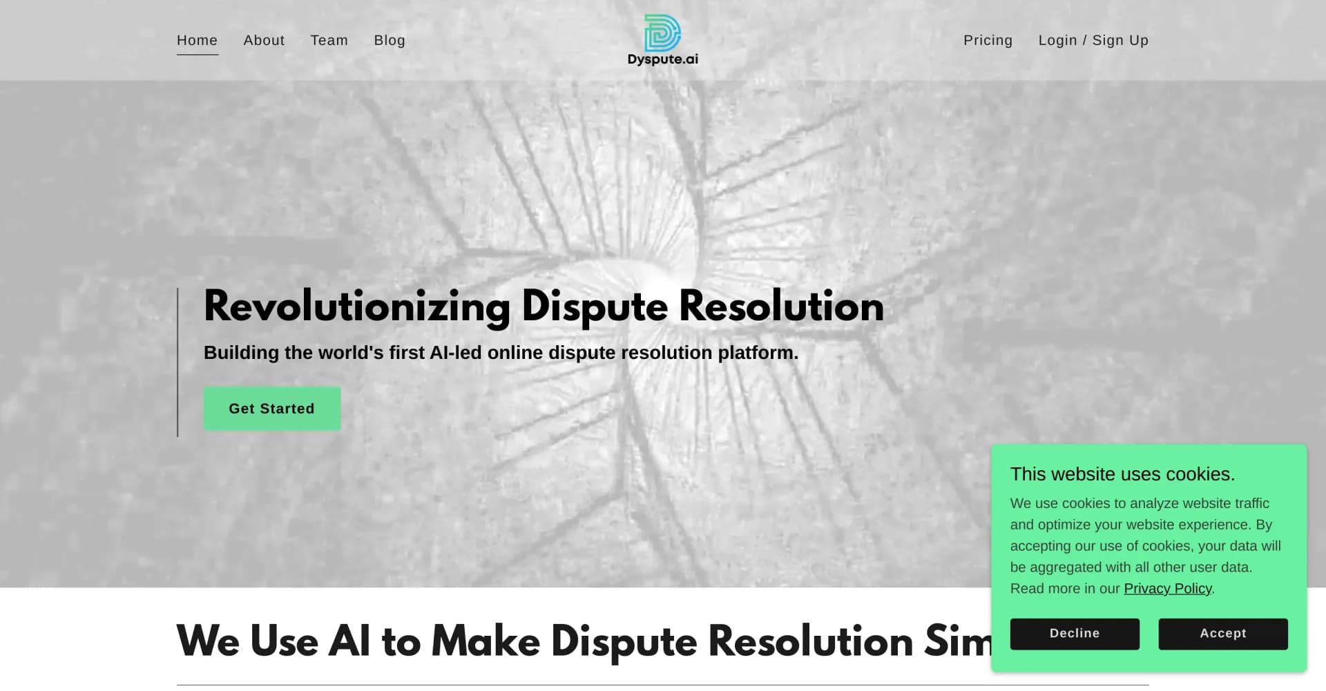Dyspute homepage screenshot — AI-powered online dispute resolution