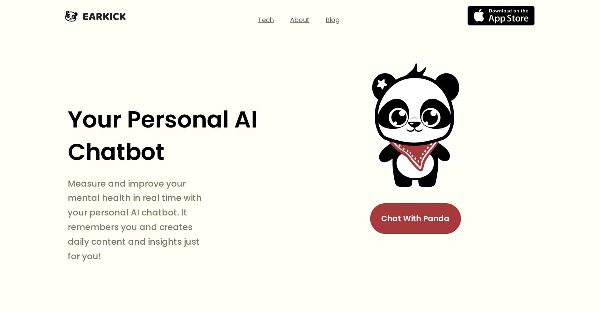 Earkick - AI Therapist homepage screenshot — Improve your mental health with your free AI companion.
