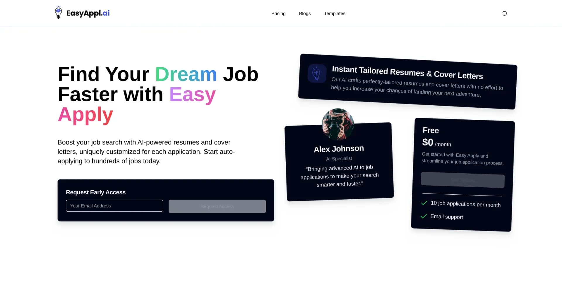 Easy Apply homepage screenshot — AI-powered job applications in seconds